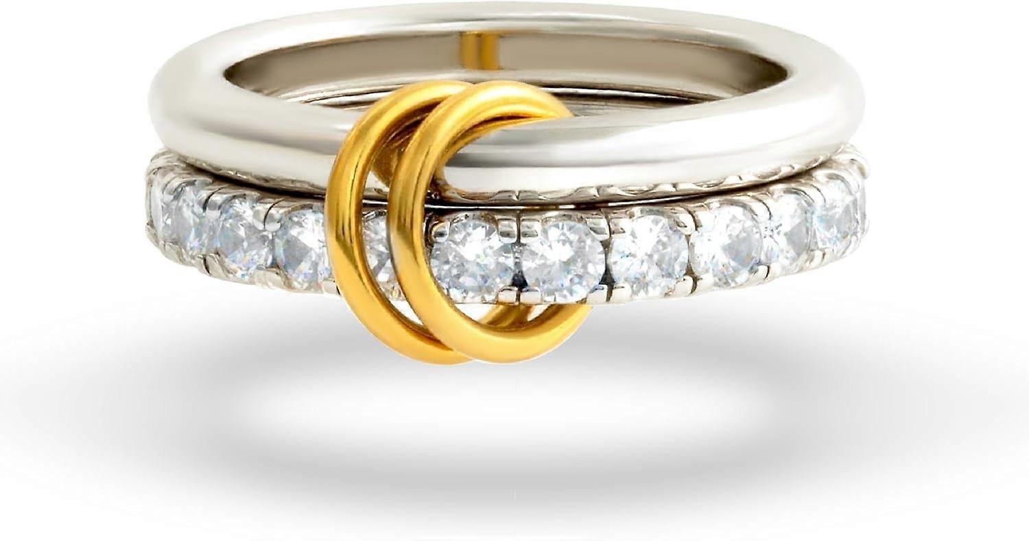 Women's Silver Ring Set, Chunky Stackable Cubic Zirconia Ring Set (Tarnish Resistant), White Gold Multi-link Ring