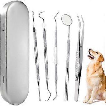 Hond Dental Scaler Kit Roestvrij staal Oral Tool Pet Teeth Cleaning Tool met koffer 5 stuksVEBTles