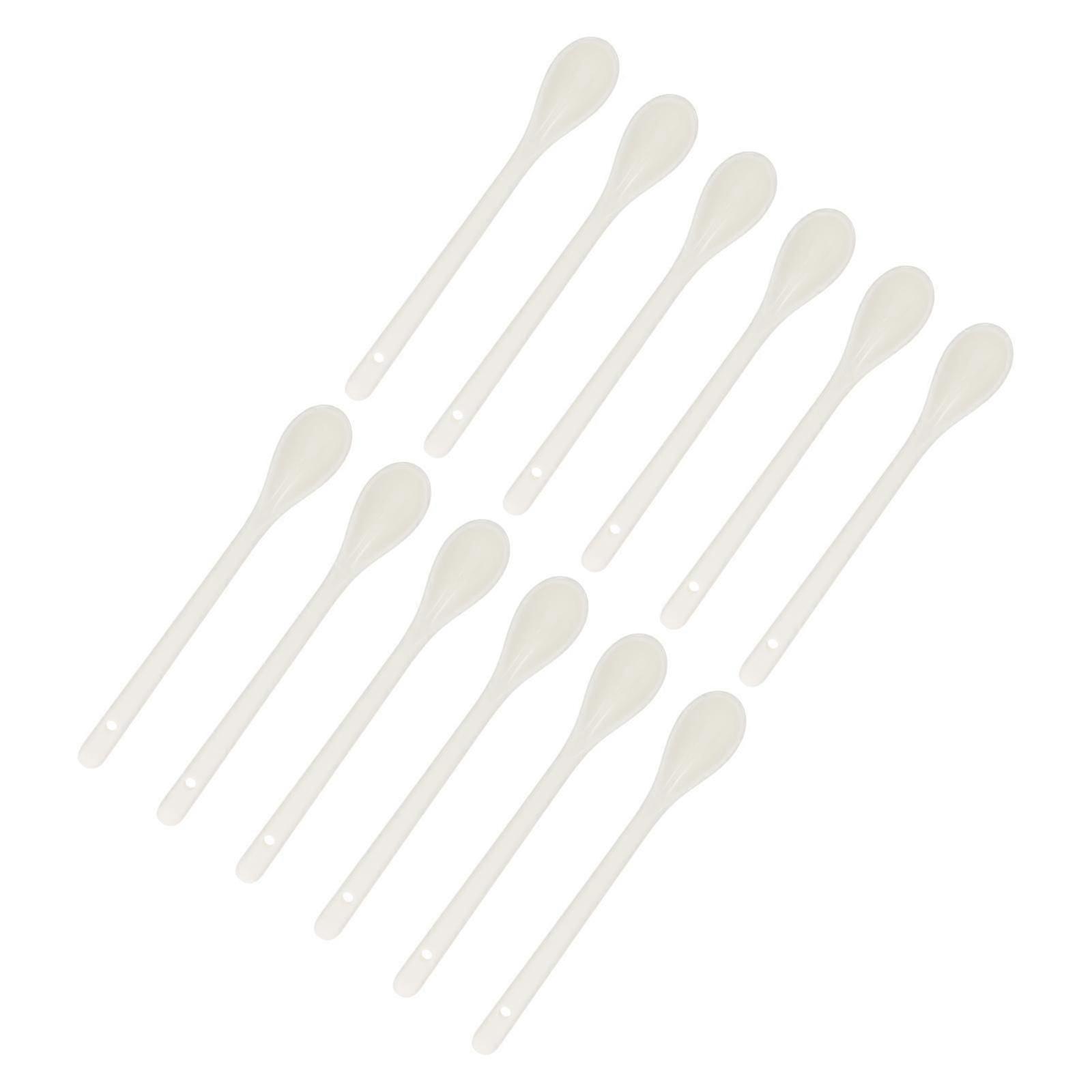 12Pcs Ceramic Coffee Spoon for Stirring Practical White Long Handle Set