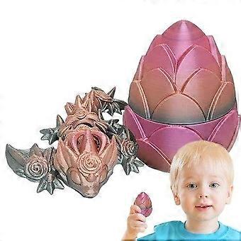 Articulated 3D Printed Rose Dragon in Egg - Unique Fantasy Decor & Gift for Collectors, 10.9cm