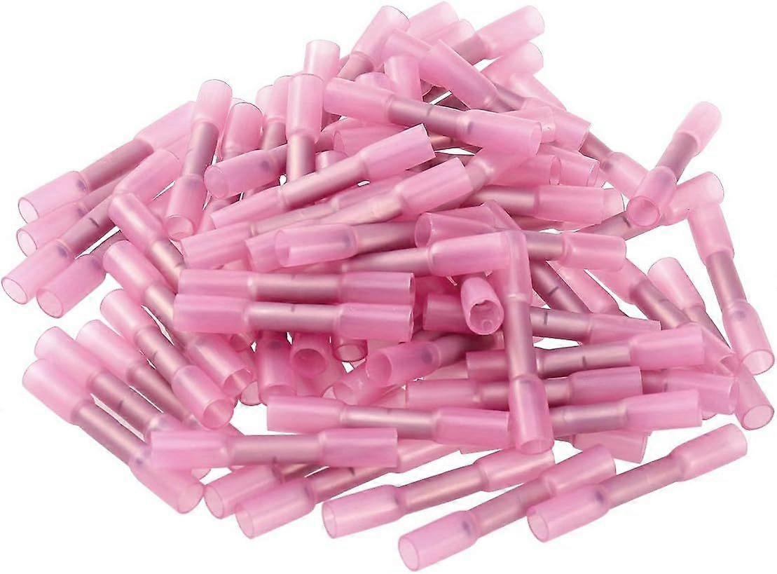 100pcs Heat Shrink Butt Connectors, Waterproof Insulated Wire Crimp Terminals, 0.5-1.5mm, Pink
