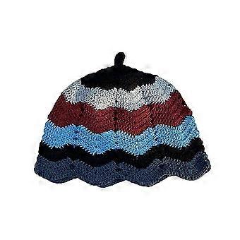 Handgemaakte gehaakte muts voor dames, opvouwbaar, met brede rand, gestreept en met bloemenprint, donkerblauw, geschikt voor strand en vissen.
