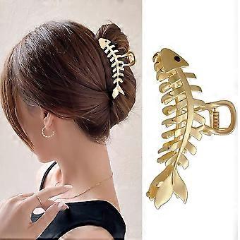 Gold Haarspangen Fisch Knochen Form Haarkralle Clip 1 STÜCKE Große Metall Haar Kiefer Klemmen Gold Haarnadel Clips Mode Rutschfeste Haarklammern Haarfang Clip Haar Ac