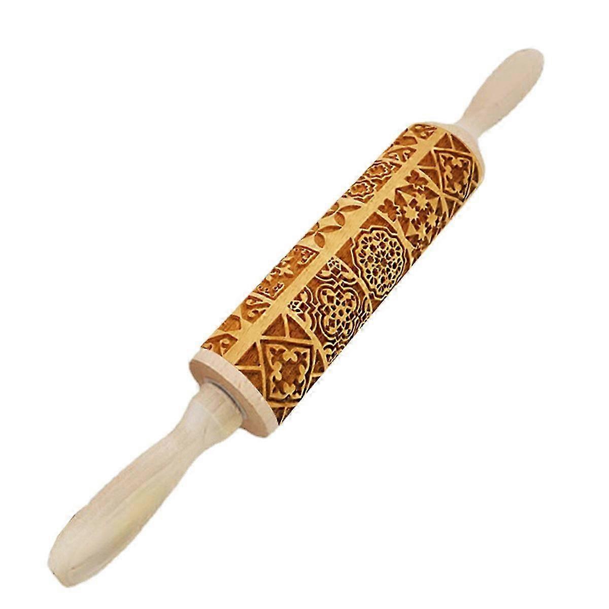 Embossing Hardwood Rolling Pin - Kitchen Baking Decorating Tool for Cookies, Pasta, Pastries
