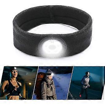 Svettebånd Løpelys Sportpannebånd For Menn Og Damer, 5 LED-pærer Med Røde Blå Lys, USB Oppladbar Hodelampe For Utendørs Løping Camping Sykling