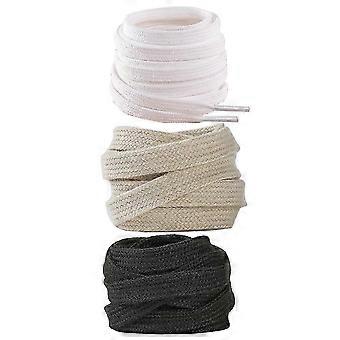 3 paia di lacci in puro cotone da 160 cm lacci piatti semplici lacci per scarpe in tela lacci per scarpe da ginnastica in tela uso (bianco + nero + beige)