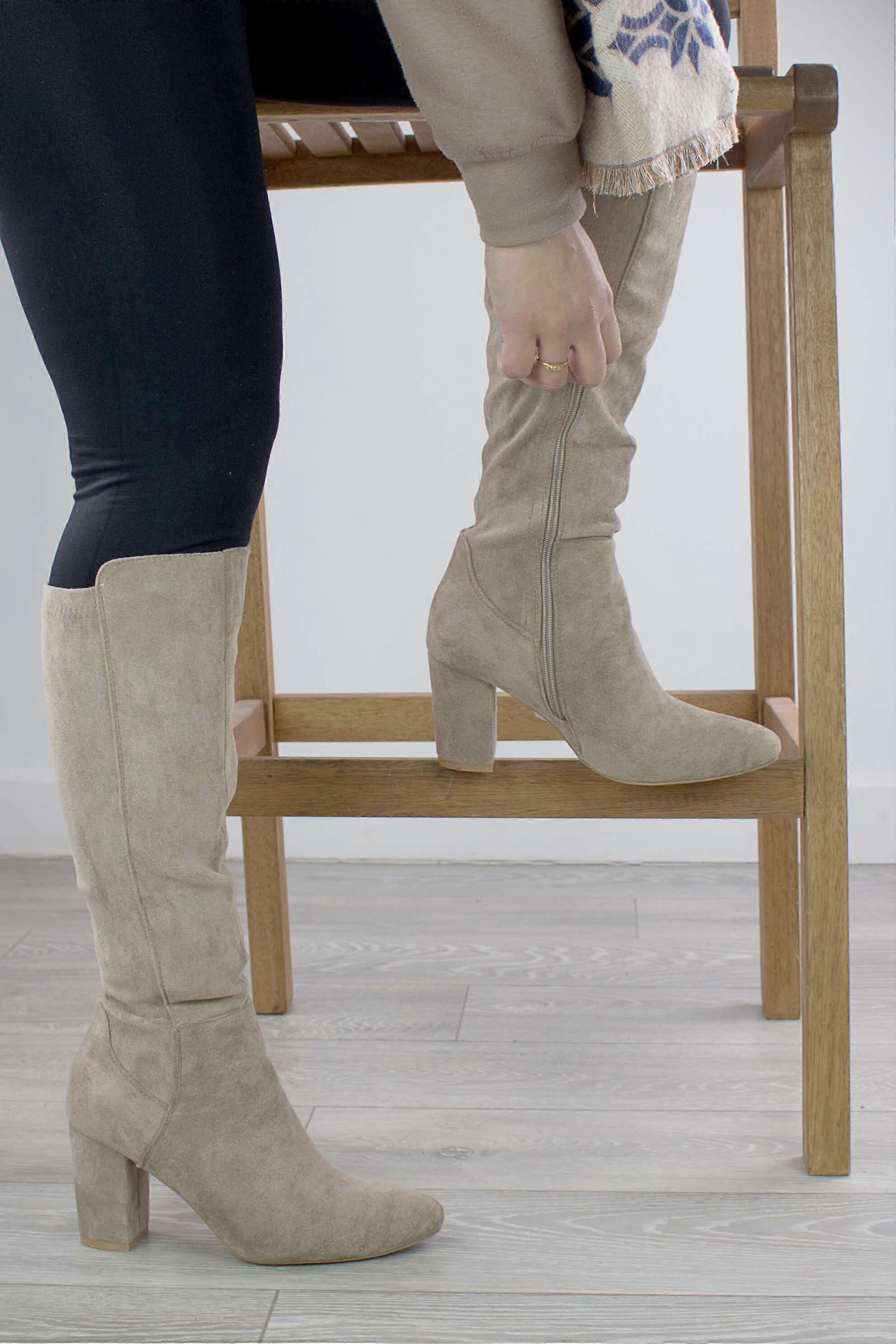 High Heel Stretch Zip Calf Boots
