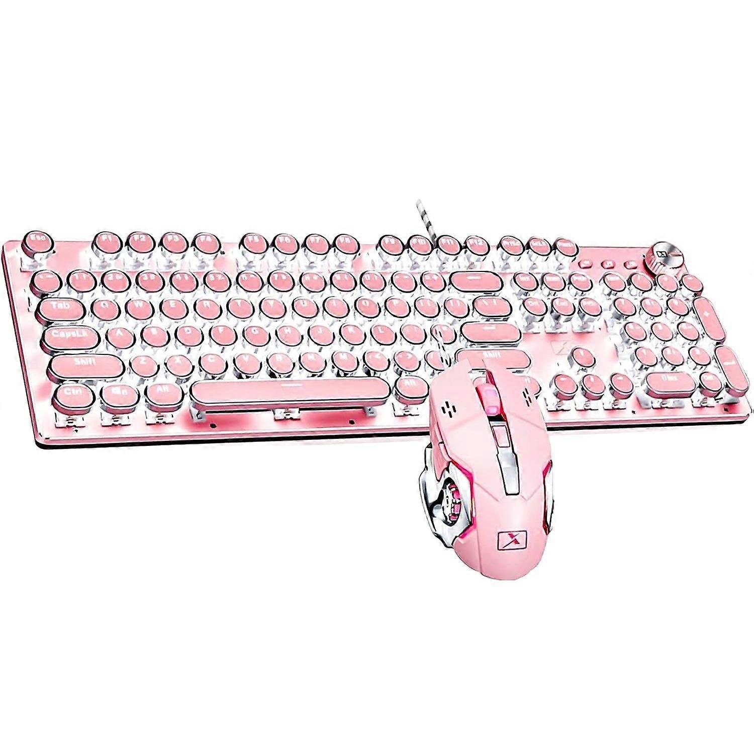 Pink Mechanical Blue Switch, Anti-Ghosting, Ergonomic Round Keycaps
