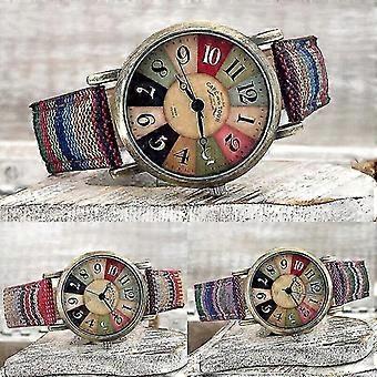 Frauen Boho Casual Mode Multicolor Regenbogen Muster Uhr Geschenk