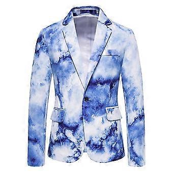Men's Suits, Ink Splash Print Single-breasted Suits, Light Business Costume, Bule 648.