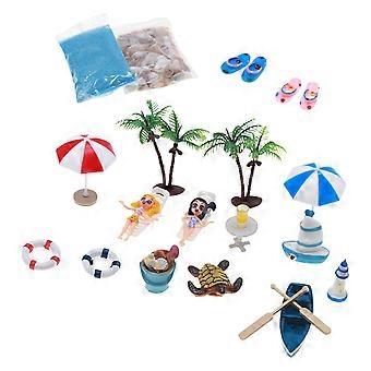 15Pcs 1:12 Dollhouse Beach Kits Set Parasol Home Boat Miniature Ornaments