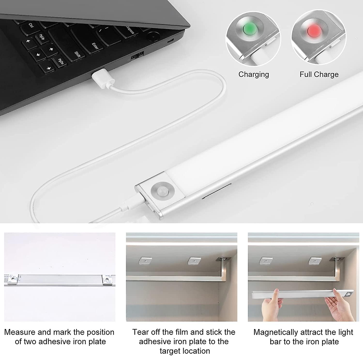 Closet Light, 40cm LED Motion Sensor Light USB Rechargeable Dimmable Wireless Emergency Hand Lamp Suitable, Silver