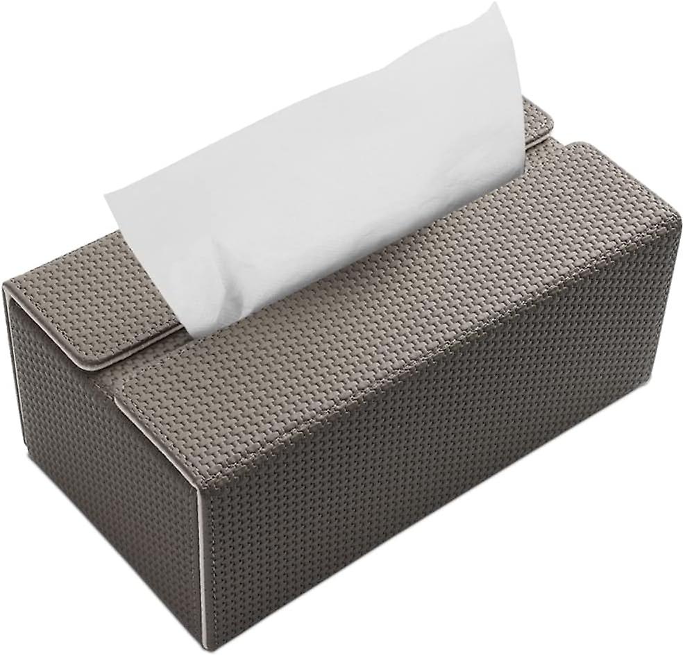 Rectangular Leather Tissue Box Tissue Box for Home Car (Grey+White Woven Pattern)