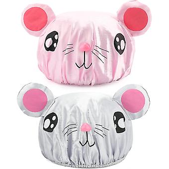 2pcs elastische Kinder Badekappen, Doppelschicht Baby Baden Duschhauben, wiederverwendbare Kinder wasserdichte Cartoon Hat für Kinder