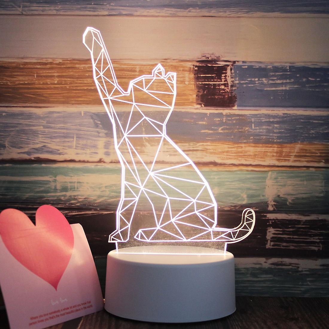 White Base Creative 3D Tricolor LED Decorative Night Light, Button Plug Version Cat