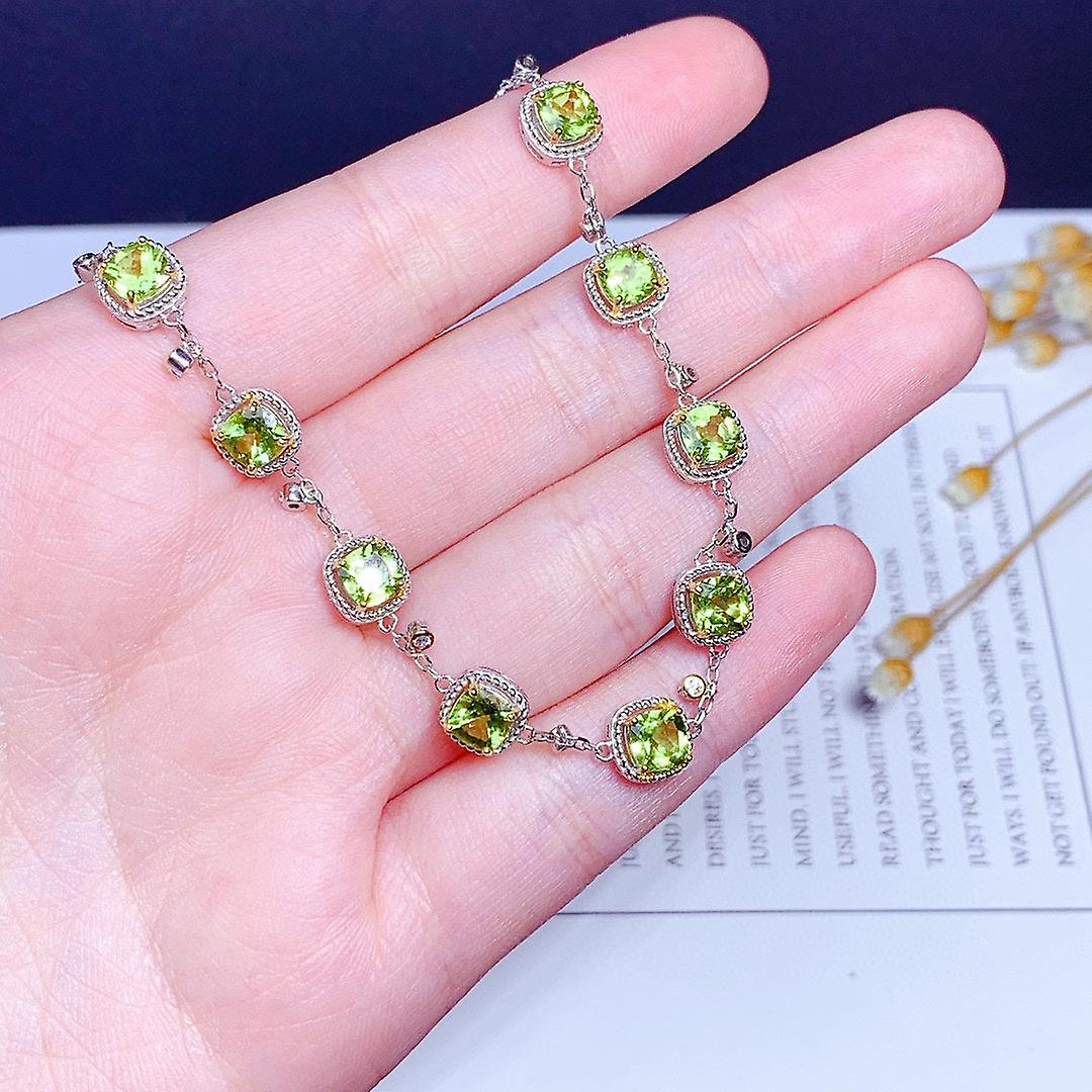 S925 Sterling Silver Natural Peridot Bracelet
