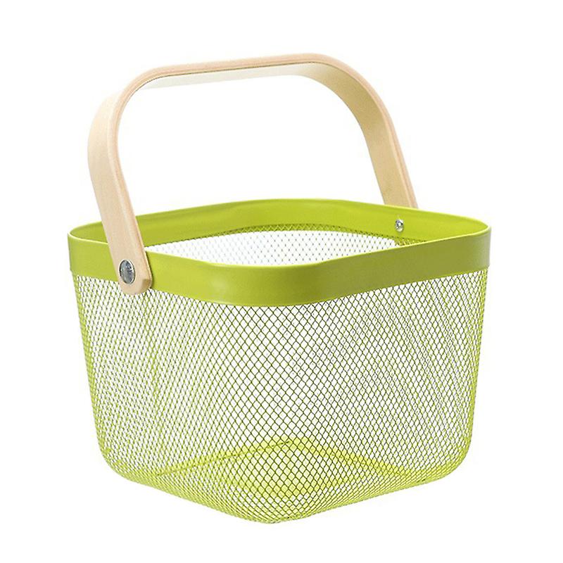 Fruit Colander Metal Material Comfortable Portable Handle Wear Resistant Practical Vegetable Drain Basket for Kitchen Green