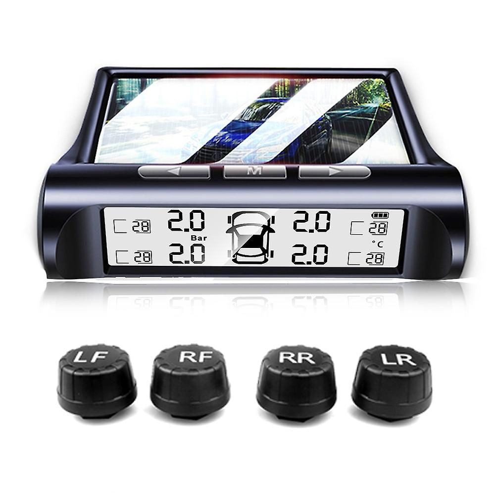 Tpms Solar Tire Pressure Sensor Car Tire Pressure Monitoring System With 4 Wheel External Sensors Tmps
