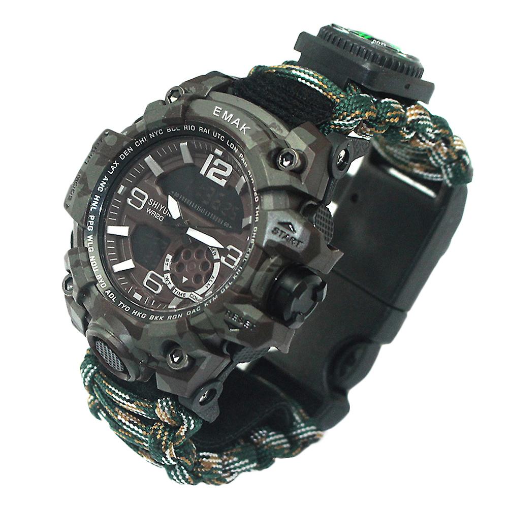 Montre de survie pour camping en plein air, bracelet multifonction, boussole, sifflet, bracelet en paracorde, kit d'outils