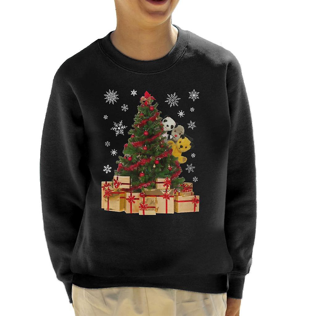 Sooty Christmas Characters Peeking Around Xmas Tree Kid's Sweatshirt