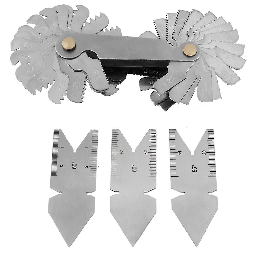 1pc Screw Thread Pitch Gauge of 52 Leaves 2pcs 60°+1pc 55° Center Gauges Tool Set