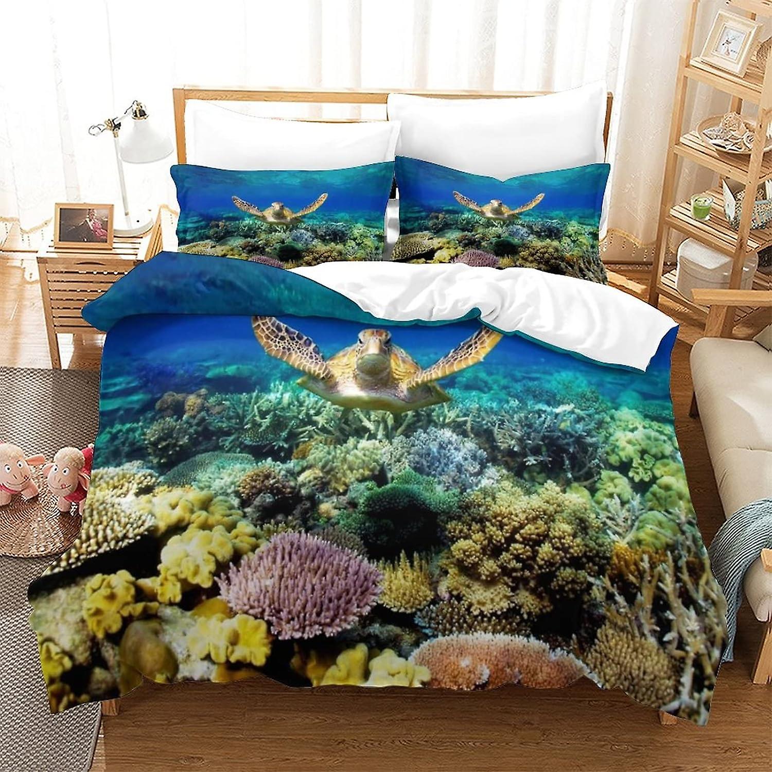 VOSILE Underwater World 3 Piece Soft With Pillowcase Duvet Cover Zipper Closure Prevent Allergy Bedding Set Suitable for All Kinds of People Quilt Cov
