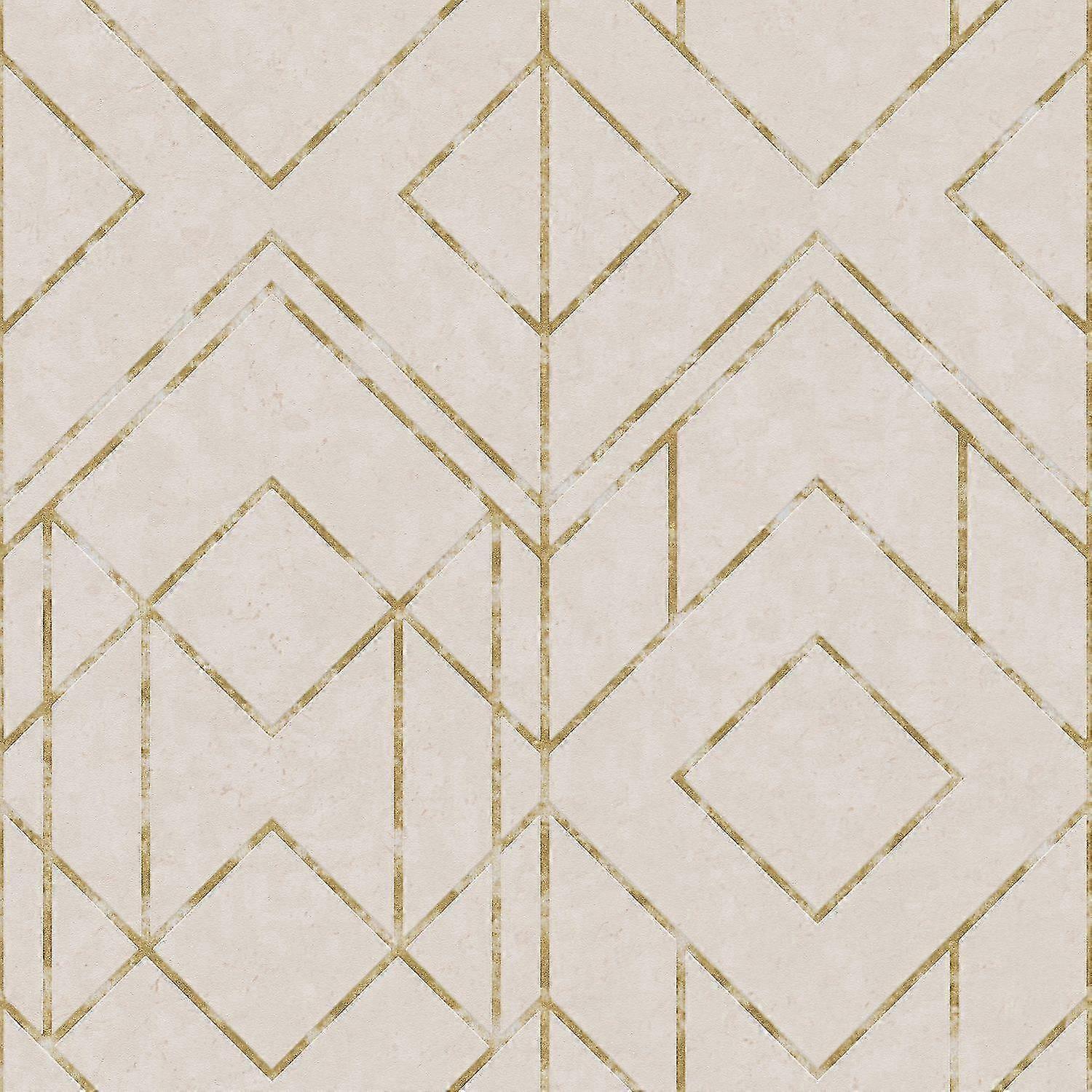Graphic non-woven wallpaper wall Profhome 378693-GU slightly textured with graphical pattern shiny white gold