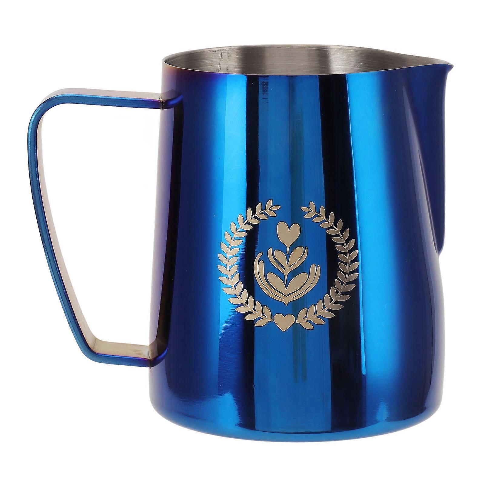 Napěňovací džbán 304 Nerezová ocel Pull Flower Cup Káva Napěňovač mléka 600ml Špičatá ústa Ti modrá