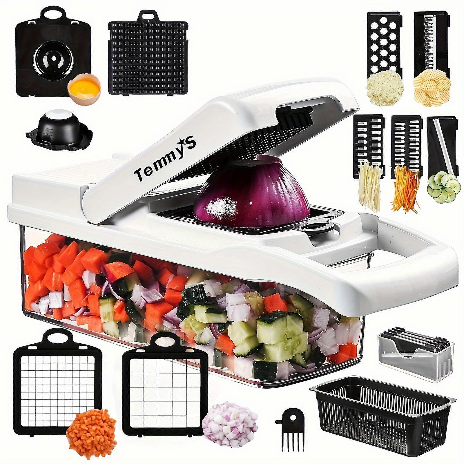 1 Set, 15in1, Vegetable Chopper, Multifunctional Fruit Slicer, Handle Food Grater, Vegetable Slicer, Cutter With Draining Basket, Onion Mincer Chopper