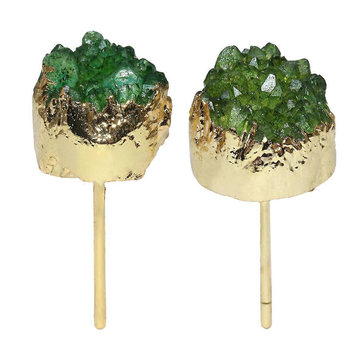 Earrings-Vibrant Green Crystal Studs-Glinting Gold Edges