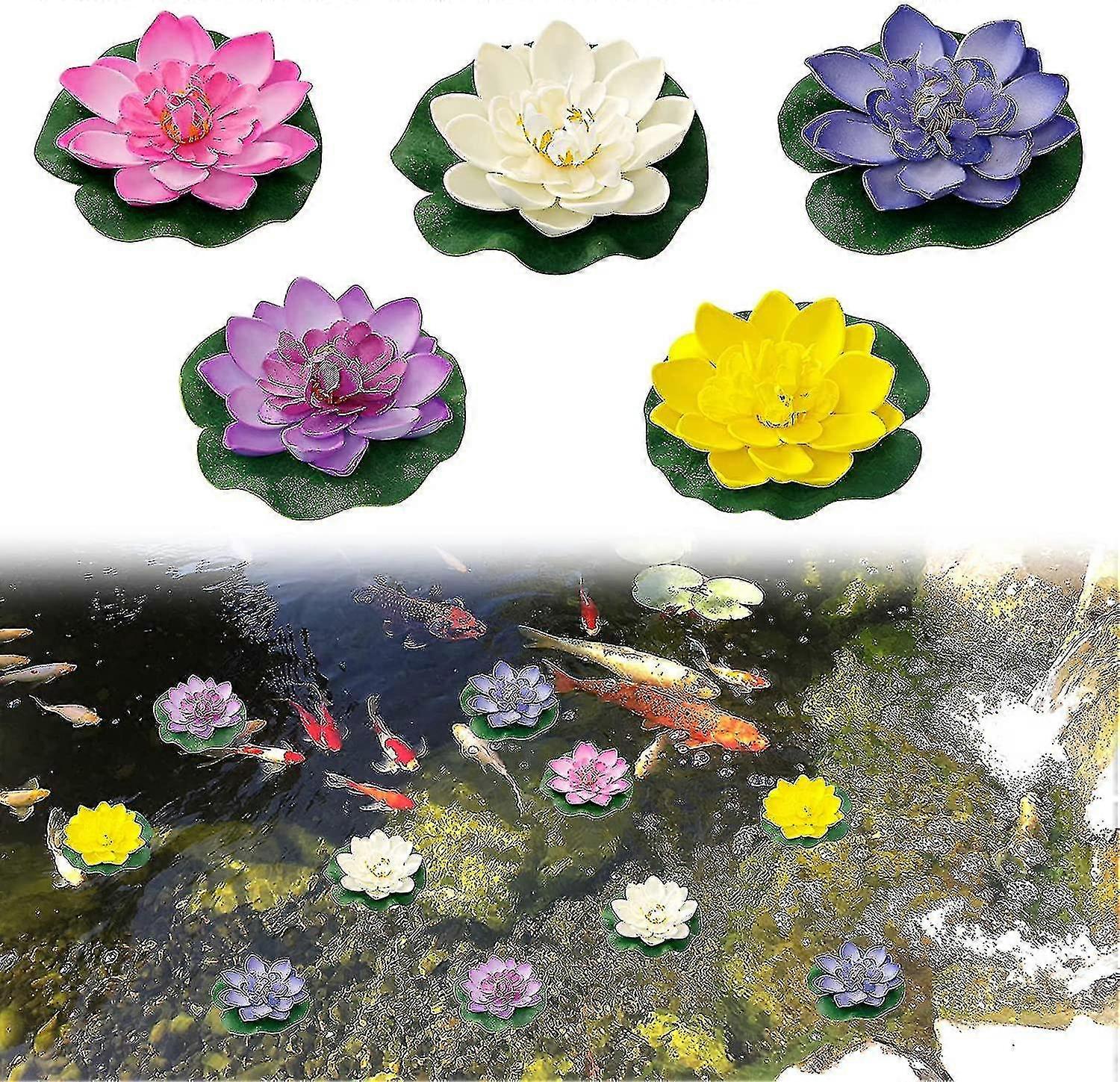 Water Floating Lotus Flowers 5pcs Artificial Floating Pond Decorations Artificial Foam Water Lily