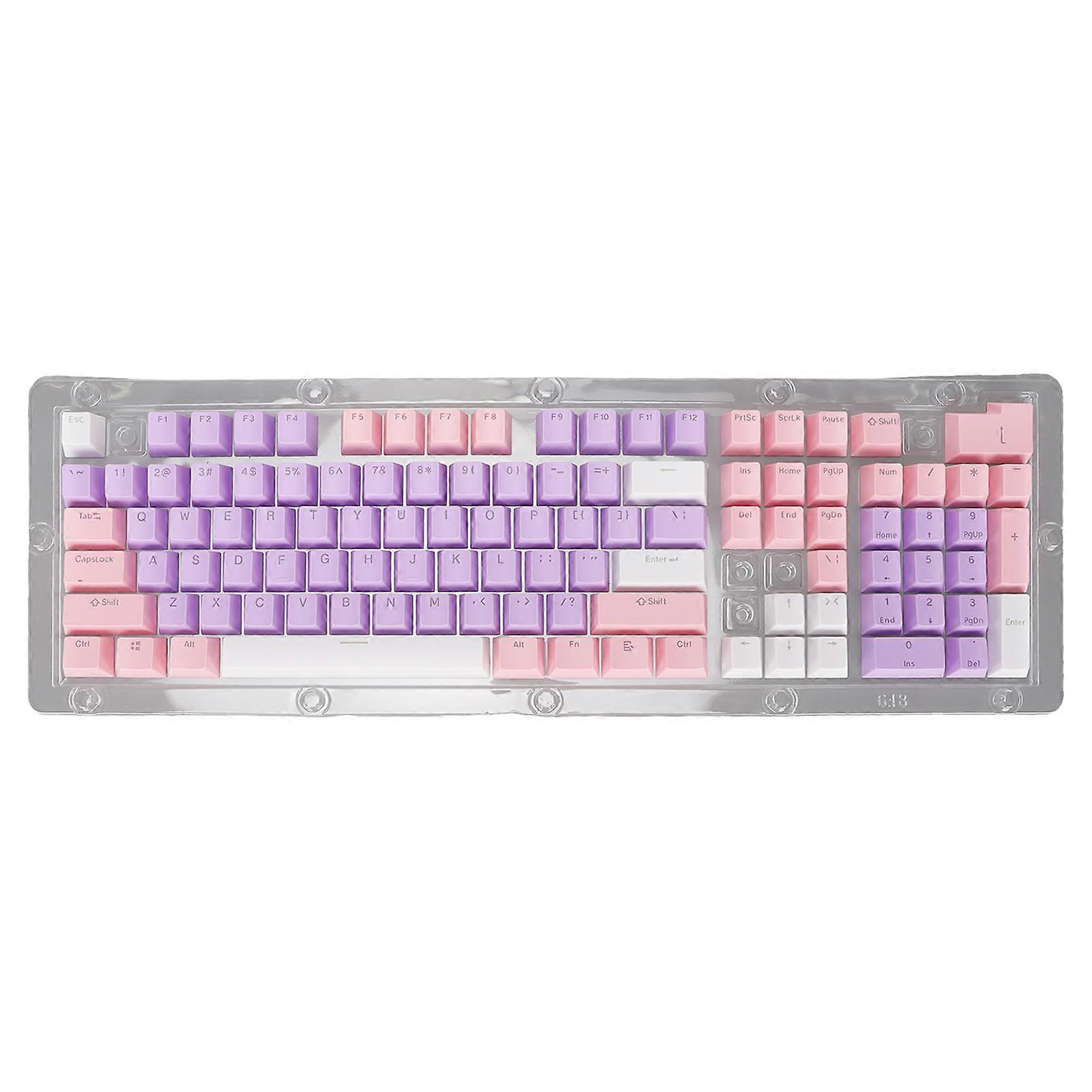Keyboard Keycaps 107 Key Three Color Translucent Characters Arc Layout Mechanical Keyboard Keycaps Pink Purple White