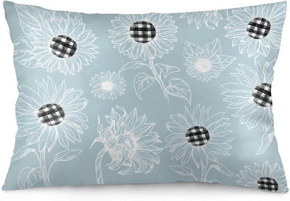 أكياس وسادة عباد الشمس حجم الملكة 20 × 30 بوصة أكياس وسادة زهرية مزخرفة أزرق بلوم أسود أبيض جاموس منقوشة وسادة سرير يغطي نبات الصيف لينة باي