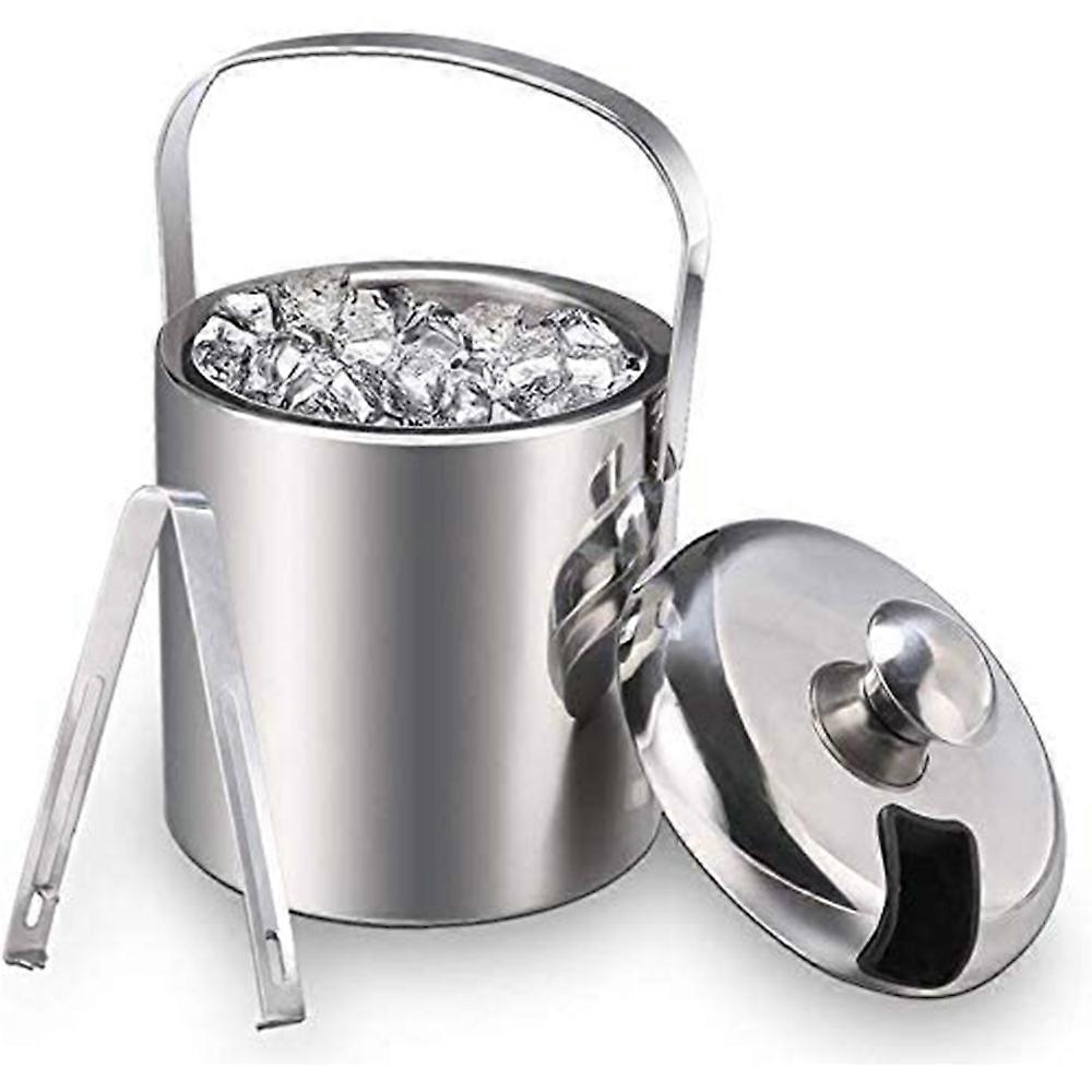 Ice Buckets, 1.2 Litre Stainless Steel Double Wall Ice Bucket Container with Tongs and lids, Ice Cube Bucket Thick Ice Pail with Tweezers for Parties,