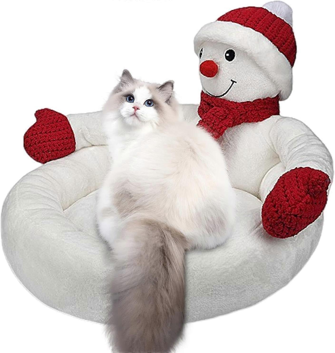 Christmas Cat House Cartoon Creative 3D Snowman Christmas Cat Beds - Washable Cozy Pet Kitten Bed, Anti-Slip Bottom