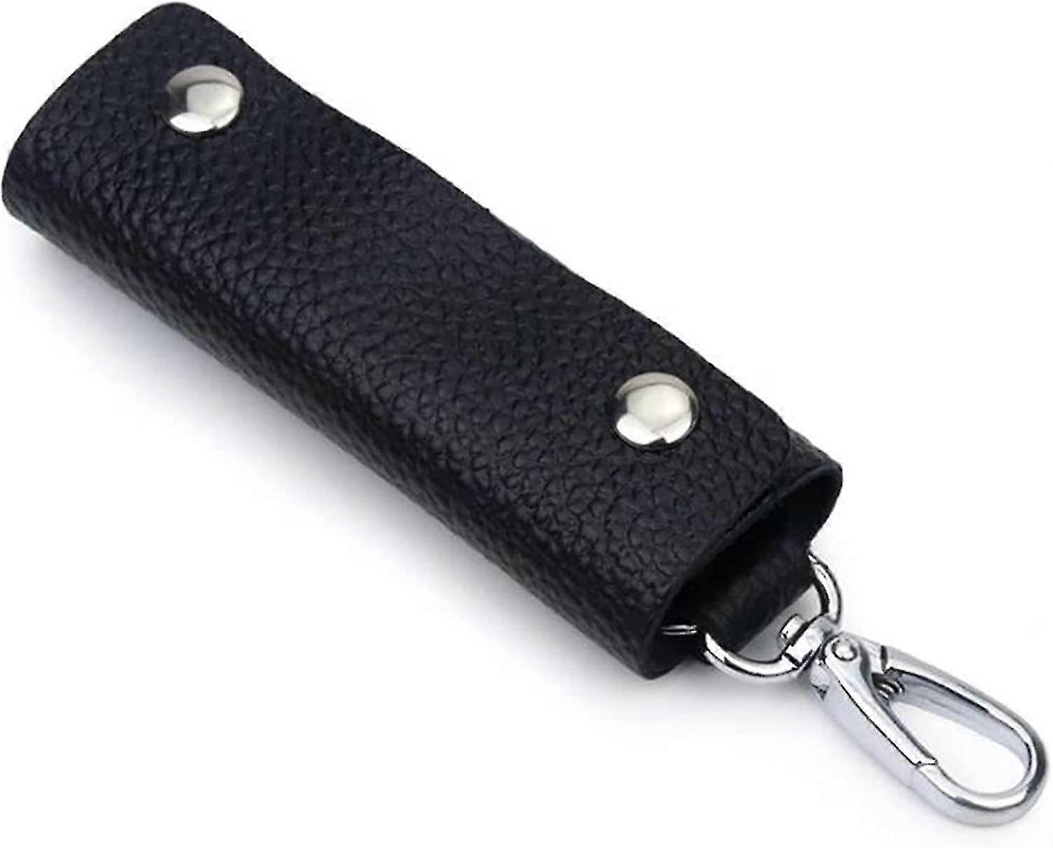 Pu Nahkainen avainkotelo Avainrengaspidike Järjestäjä avaimenperän lisävarusteet (musta)