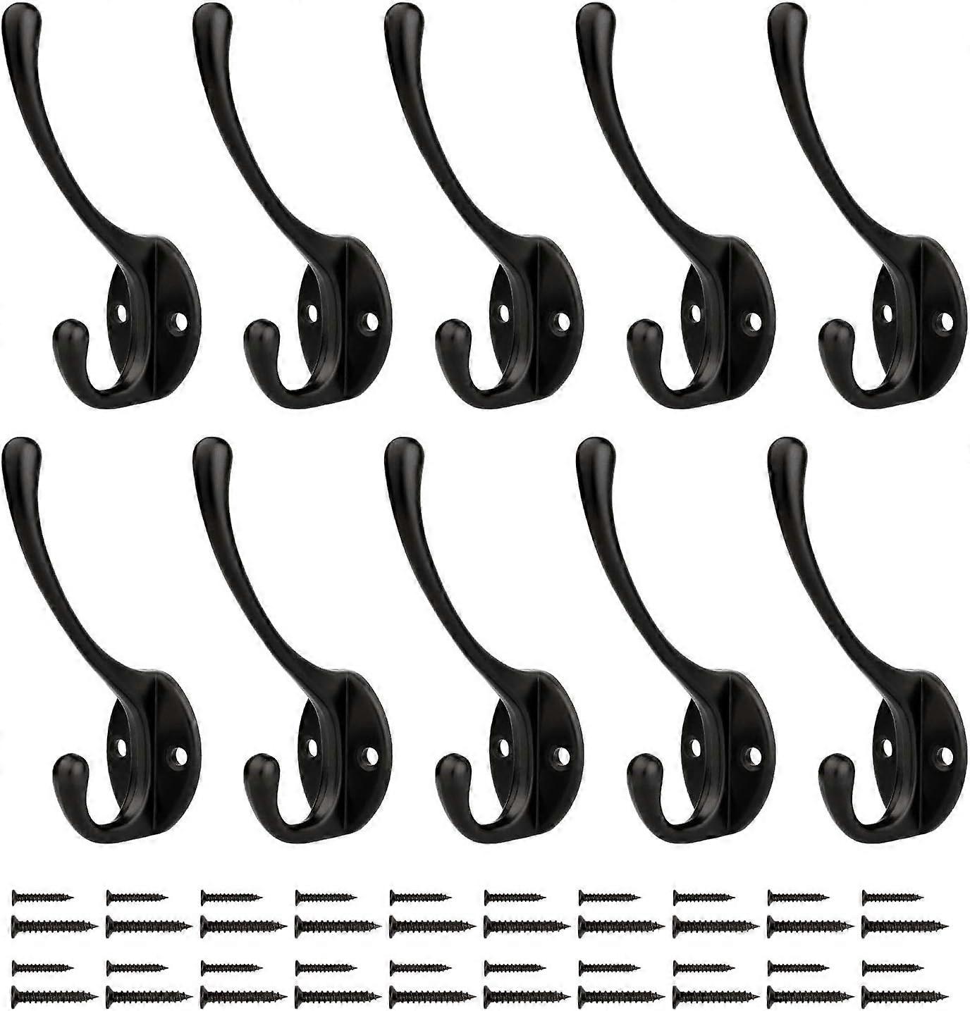 Wall Mounted Coat Hooks, Coat Rack Hooks, for Wall Mounted Bathroom Kitchen, 10 Black Wall Hooks + 20 Screws, Multifunctional Wall Hook