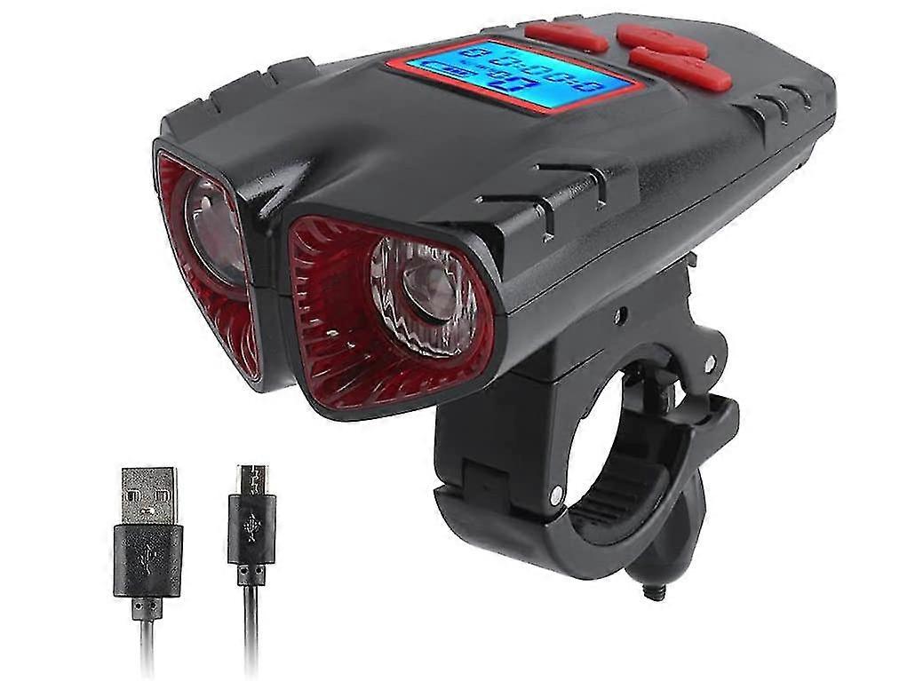 Bike Light Set, Front Bicycle Light With Horn Function And Speed Meter Lcd Screen,4 Modes Led Cycling Lights For All Bicycles, Mountain,Road(Red)