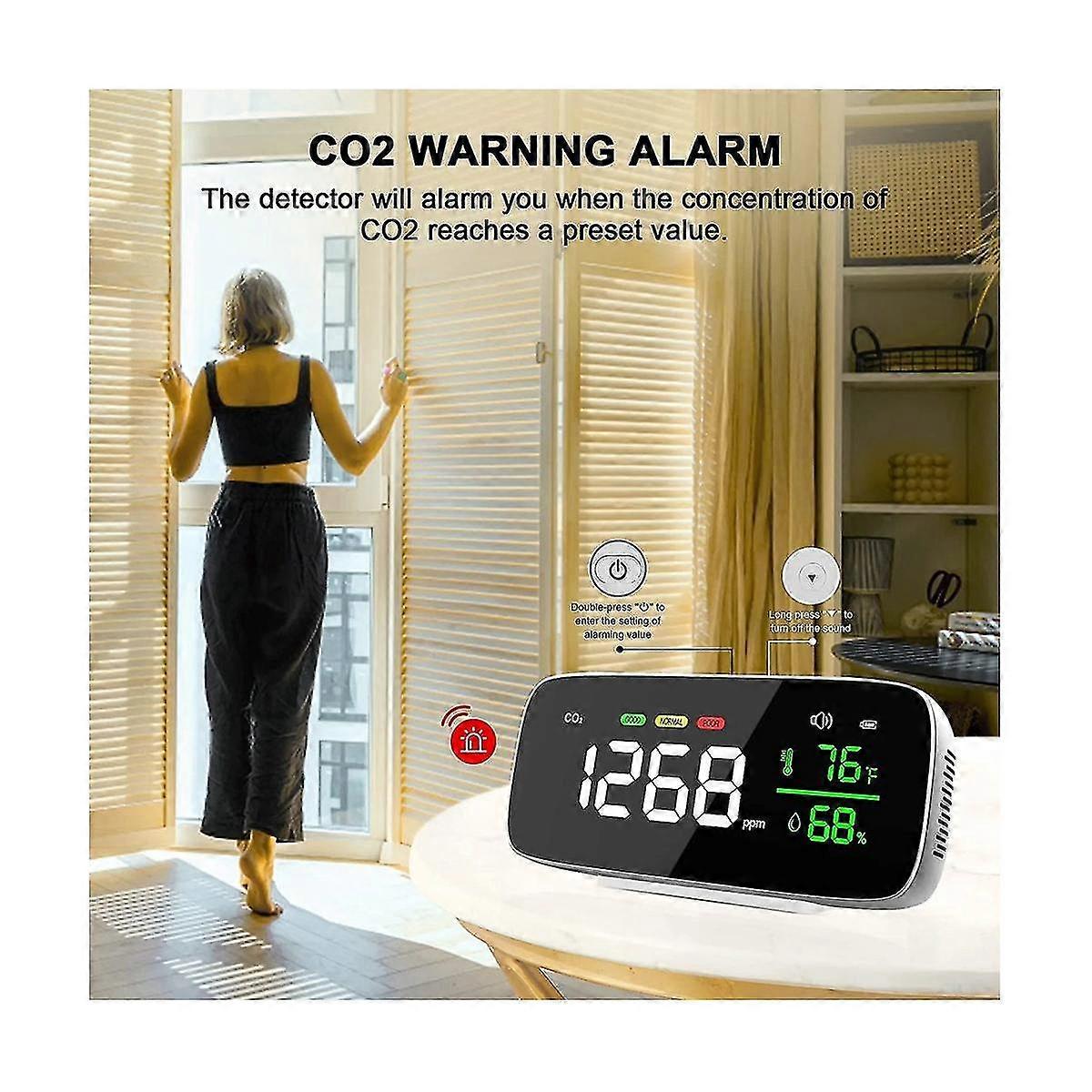 Co2 Monitor Detector[metal Case] 4-in-1 Indoor With Co2 & Temperature & Humidity Meter Co2 Carbon D