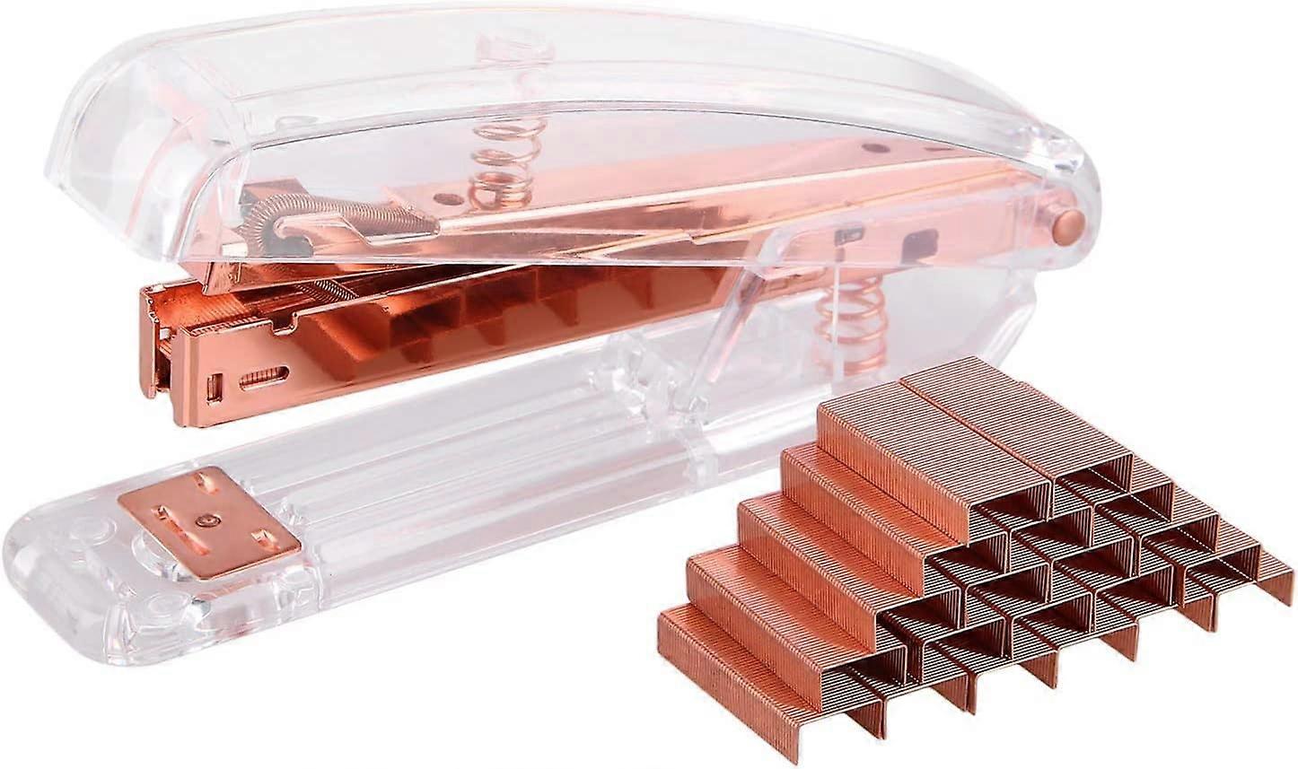 Office Stapler, Clear Spring Office Stapler with Rose Gold Staples,2024 Ping