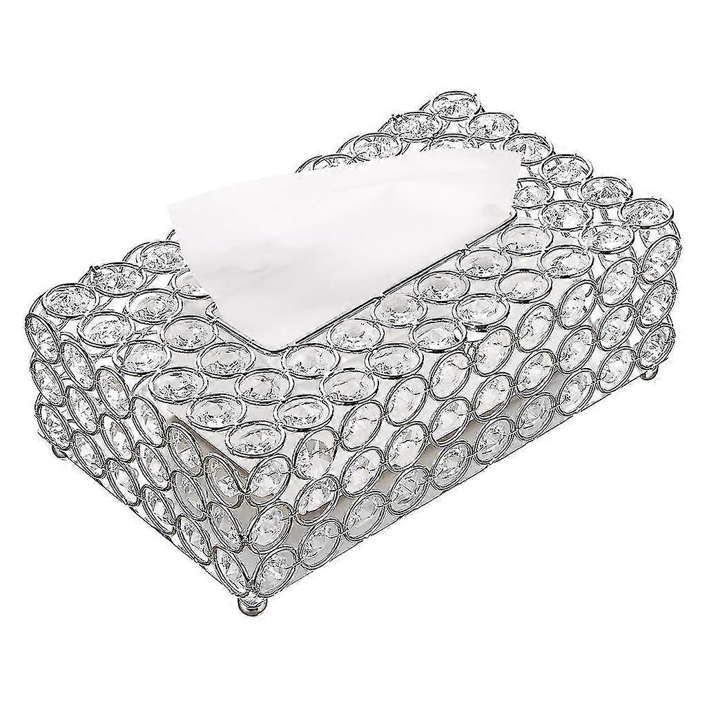 Crystal Comestics Box, Tissue Box, Decoration For Living Room And Dining Room Office (silver, Rectangular)