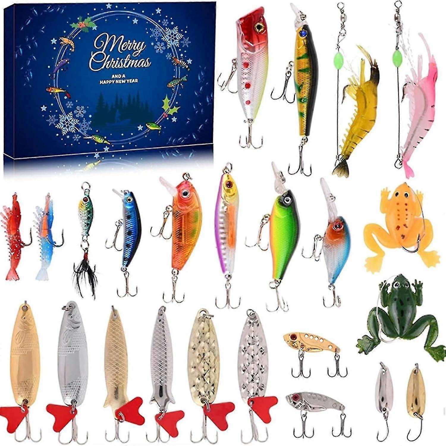 Calendar de Advent pentru pescuit 2023, Crăciun 24 de zile Pescuit surpriză Calendar de Advent, cadou de Crăciun pentru tatăl iubit Granpa