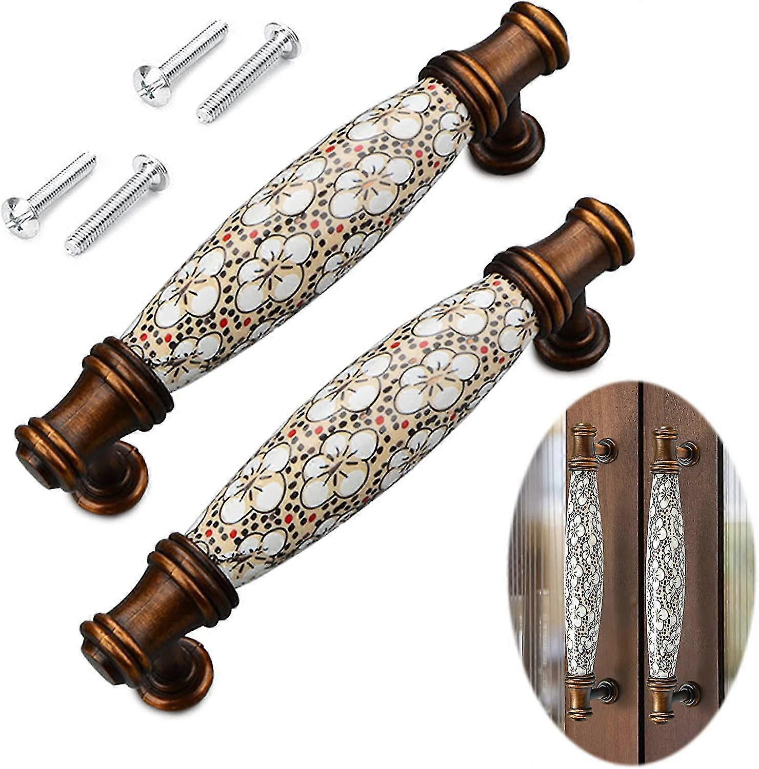 2 Stück Vintage Keramik Möbelgriffe, Keramik Möbel Griff Möbelschublade Griffe Zinklegierung, Schublade Möbelgriff mit Schrauben Loch Dis