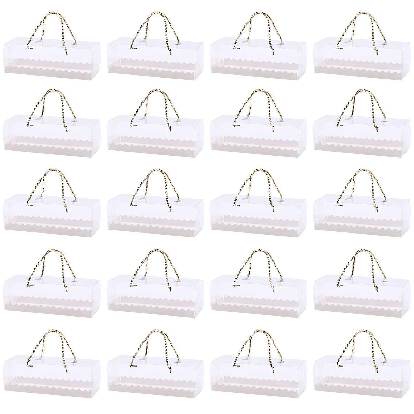 20Pcs Cake Boxes Handheld Easy to Assemble Portable Visible Waterproof Oilproof PET Transparent Design Rectangular Bread Boxes Restaurant Supply KAESI