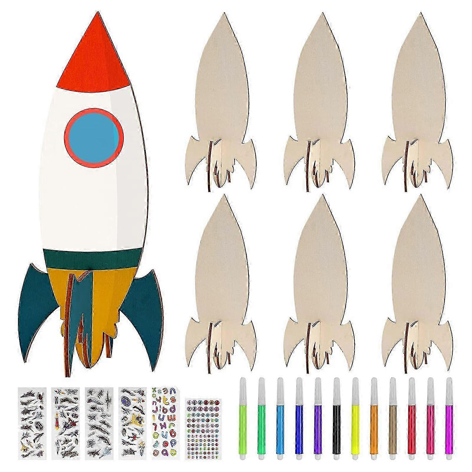 1 Set Wooden Rocket Cutouts Fine Workmanship Smooth Surface Creative Boxwood Children Toy Rocket Shape Craft Home Supply Kaesi