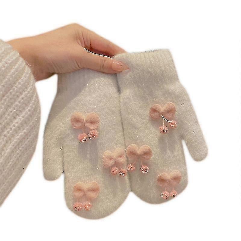 Fuzzy Knitted Mittens Plush Mitten Full Finger Gloves Winter Bowknots Glove C1025-216