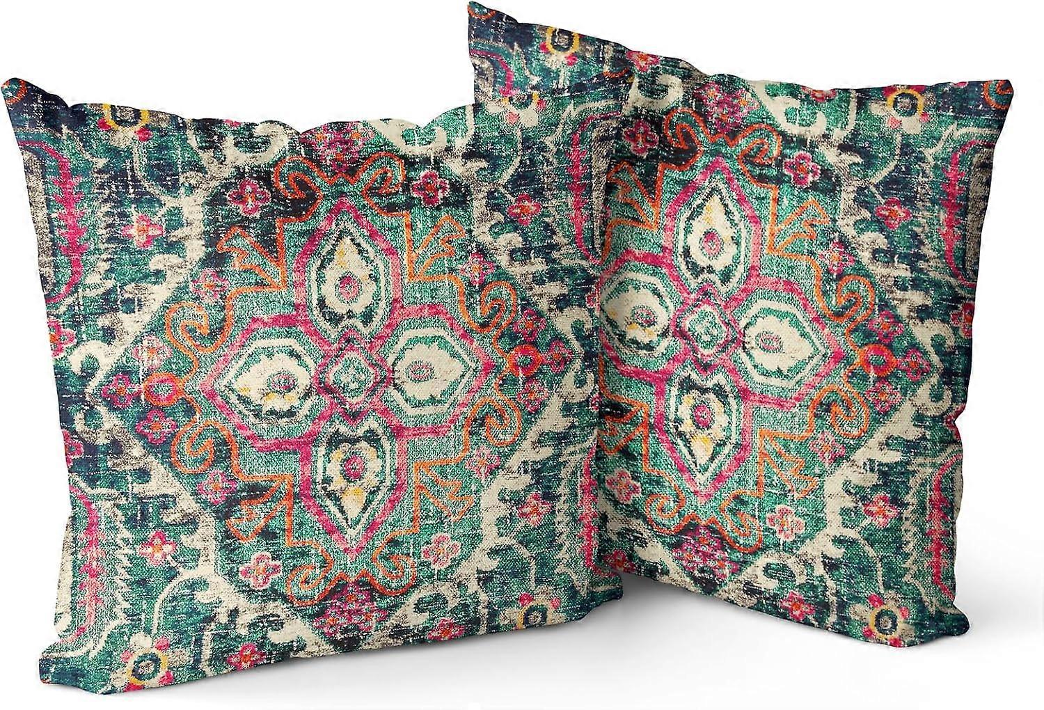 Capas de Almofada Boho 20"x20" Conjunto de 2 Fronhas de Linho com Padrão Duplo Face Bohemian Preto Monaco para Sofá Cama de Fazenda Dec