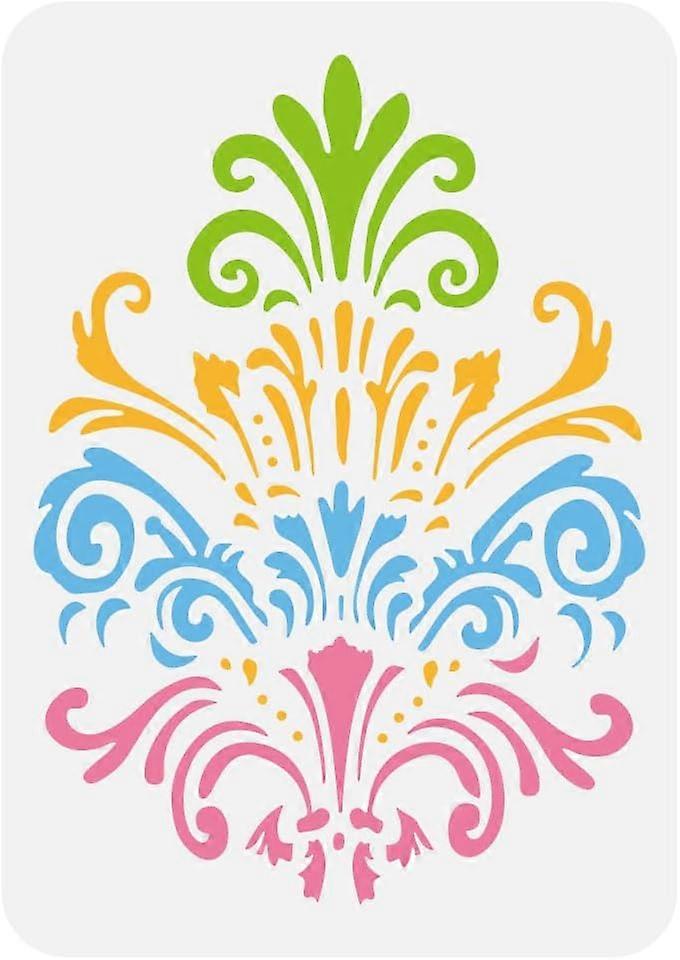 Damask Stencil 11.7x8.3inch Reusable Damask Flower Drawing Template Damask Floral Hollow Stencil Damask Theme DIY Decoration Stencil for Painting on W