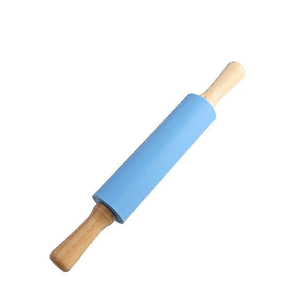 Silicone Rolling Pin for Baking - Nonstick Surface with Wooden Handle for Pizza and Dough