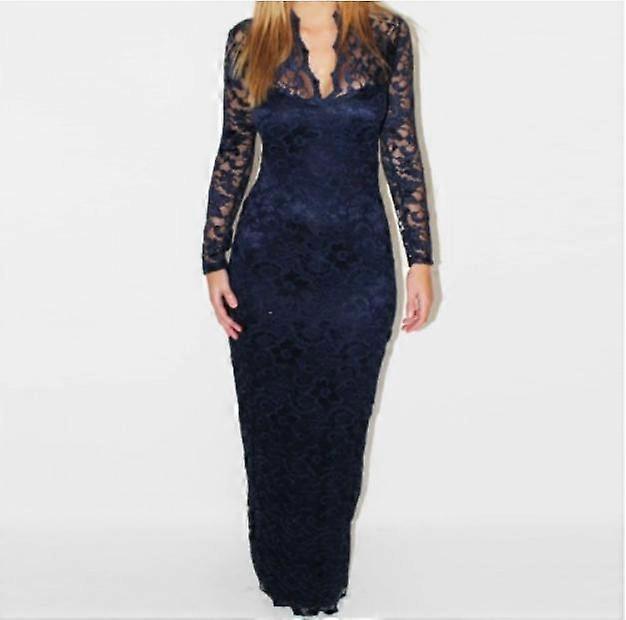 Plus Size Kleid Frauen Spitze Langarm Jakobsmuschel Hals Cocktail Langarm Ballkleid